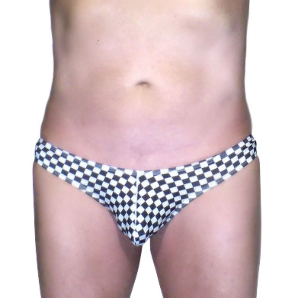 BfM Mens Checker Print Bulge Pouch Thong Underwear